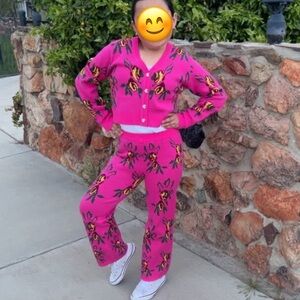 Vibrant Pink Floral Knit Set